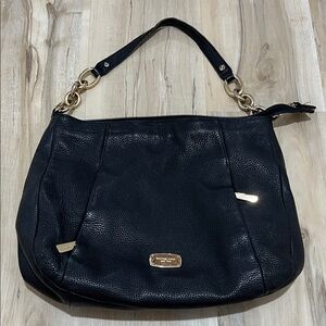 Michael Kors Black Leather Bag Hobo Slouchy Pebbled Leather Purse MK Gold- As Is